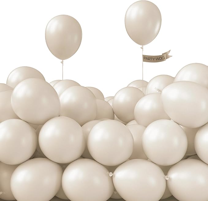 PartyWoo White Sand Balloons 100pcs 5 Inch Off White Beige Cream Ivory Boho Neutral Latex Balloons for Wedding Graduation Baby Shower Anniversary Engagement Birthday Party Decorations White-F12