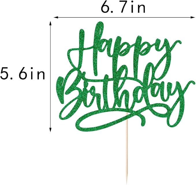 Kaoenla Happy Birthday Cake Topper, green Glitter For Anniversary & Birthday Cake Decoration