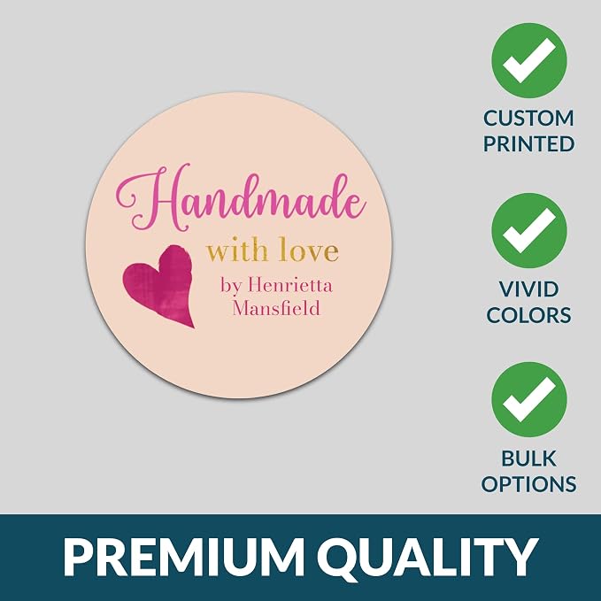 Personalized Handmade with Love Stickers – Custom 2" Round Packaging Labels for Small Business Orders, Gifts, Boxes & Envelopes (50–1000 Stickers) (Painted Heart)