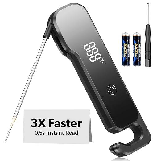 Meat Thermometer Digital with 1 Second Instant Read, Large LED Display, Food Thermometer 2026 Upgraded Waterproof Kitchen Meat Thermometer for Grilling, Cooking, BBQ, Oven