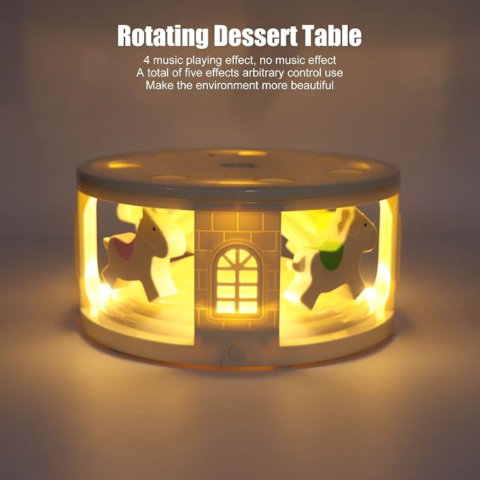 Automatic Rotating Cupcake Stand, with 4 Music LED Carousel Rotary Cake Rack Rotating Dessert Display Table for Birthday Weddings Parties Events