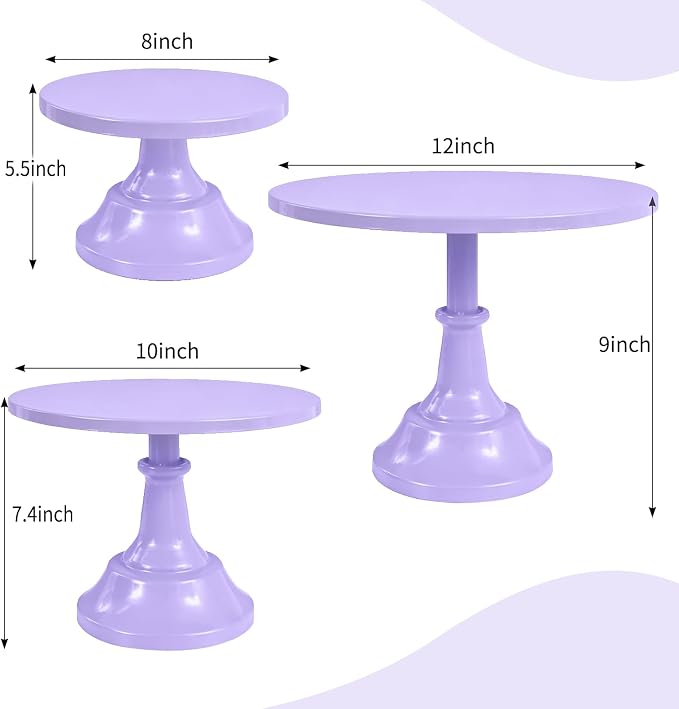 3 Pcs Cake Stand Set Metal Round Cake Holder Cupcake Stands 8/10/12 inch Purple Dessert Display Stands Dessert Table Decorations for Birthday Parties, Baby Shower,Wedding Banquets and Anniversary