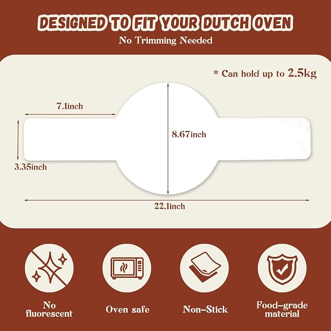 Disposable Parchment Paper for Sourdough Baking, GIGYES Bread Sling for Dutch Oven, 8" Round Parchment Paper with Long Handles for air fryer, Easy-Lift, Non-Stick, Odor-Free, White