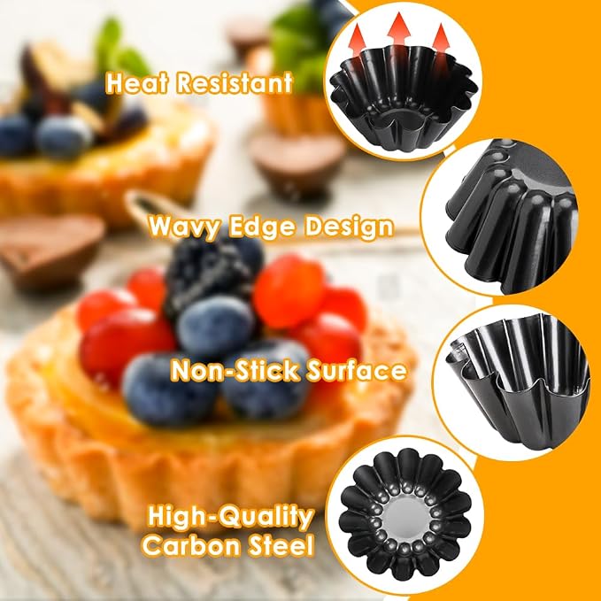 12 Pack Mini Pie Pans, 5.1 Inch Mini Pie Tins Heavy Duty Deep Quiche Pan, Carbon Steel Mini Tart Pan Nonstick Reusable Round Small Pie Pans Fluted Side with Oil Brush&Silicone Scrubber