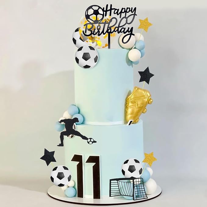 Soccer Cake Topper Soccer Ball Player Cake Decorations for Soccer Sport Birthday Supplies (Blue)