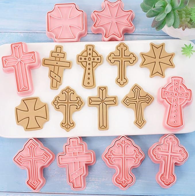 8 Pieces Cute Christian Cross Cookie Cutters Plastic Cookie Stamps Cookie Mould Press Cross Cookie Mould Set Baking Kitchen Tools (Cross 1227B)