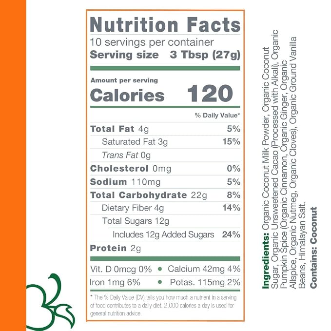 Bare Life Organic Pumpkin Spice Hot Cocoa Mix, Dairy Free Hot Cocoa Mix, Vegan Hot Chocolate Powder, Gluten Free, Kosher Pareve, Just Add Hot Water, 9.52 oz Pouch
