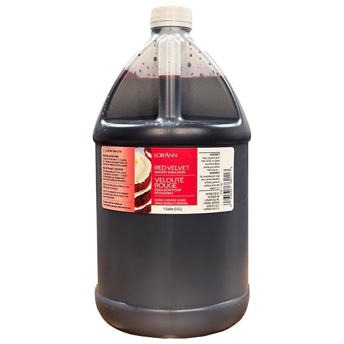 LorAnn Oils Red Velvet Bakery Emulsion: True Essence, Ideal for Boosting Fruit Tones in Cakes, Cookies & Desserts, Gluten-Free, Keto-Friendly, Extract Substitute Essential for Your Kitchen, 1 Gallon
