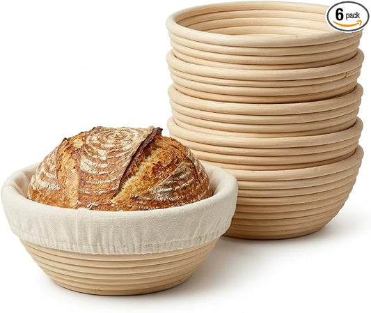 6 Pack Mini Round Banneton Proofing Basket Set 5 Inch, Natural Rattan Small Sourdough Bread Baskets with Linen Liners, Dough Baking Bowls for Professional & Home Bakers