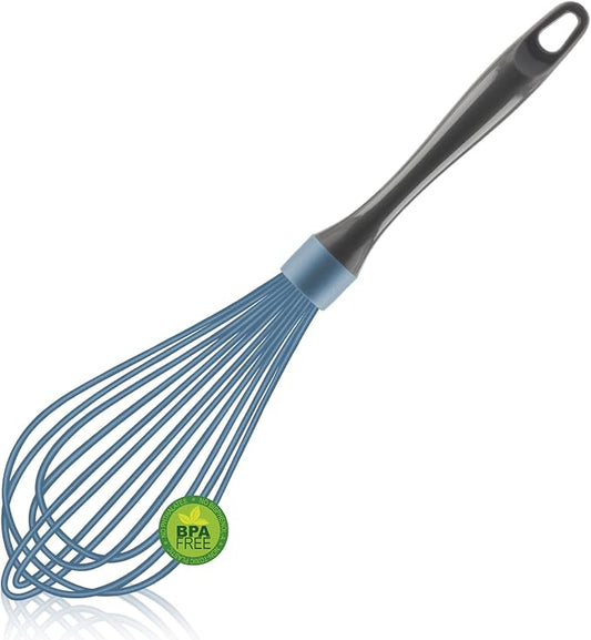 OYV Blue Silicone Whisk, Professional Plastic Whisks for Cooking Non-Scratch, Stainless Steel & Heat Resistant Rubber Wisk, Dishwasher Safe Whisk, 12-Inch