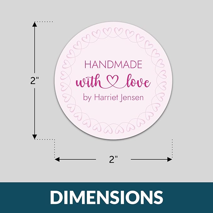 Personalized Handmade with Love Stickers – Custom 2" Round Packaging Labels for Small Business Orders, Gifts, Boxes & Envelopes (50–1000 Stickers) (Ring of Hearts)