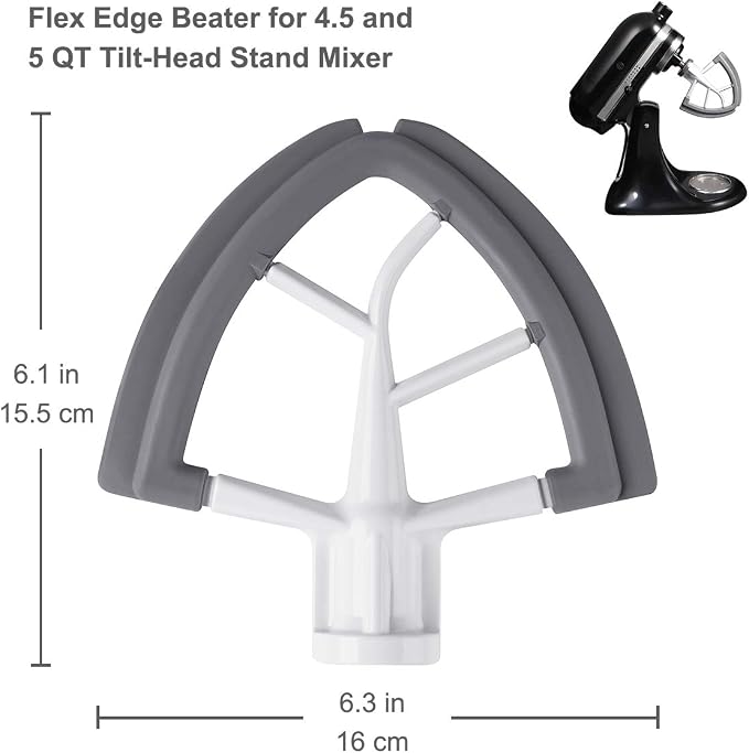 Flex Edge Beater for KitchenAid Tilt-Head Stand Mixer | 4.5-5 Quart Flat Beater Paddle with Flexible Silicone Edges Bowl Scraper, White