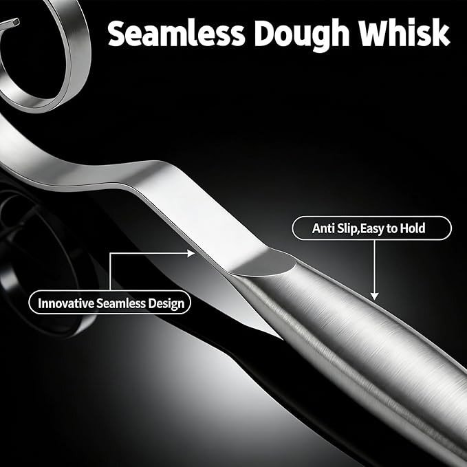 TEEVEA Danish Dough Whisk,Seamless Stainless Steel for Sourdough Bread | Food-grade material,Rust and corrosion resistant,Sturdy and bend-resistant,Residue-free,Easy to clean,Dishwasher safe