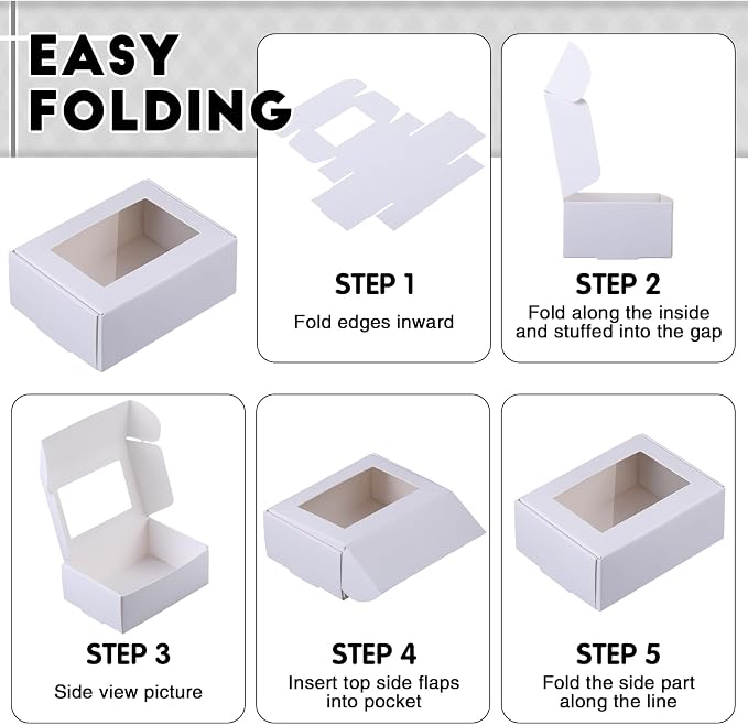 Zonon 300 Pcs Soap Boxes for Homemade Packaging, Mini Kraft Boxes with Window for Bakery Candy Soap Making Gift Packaging, 3.7x2.6x1.4 Inch (White)