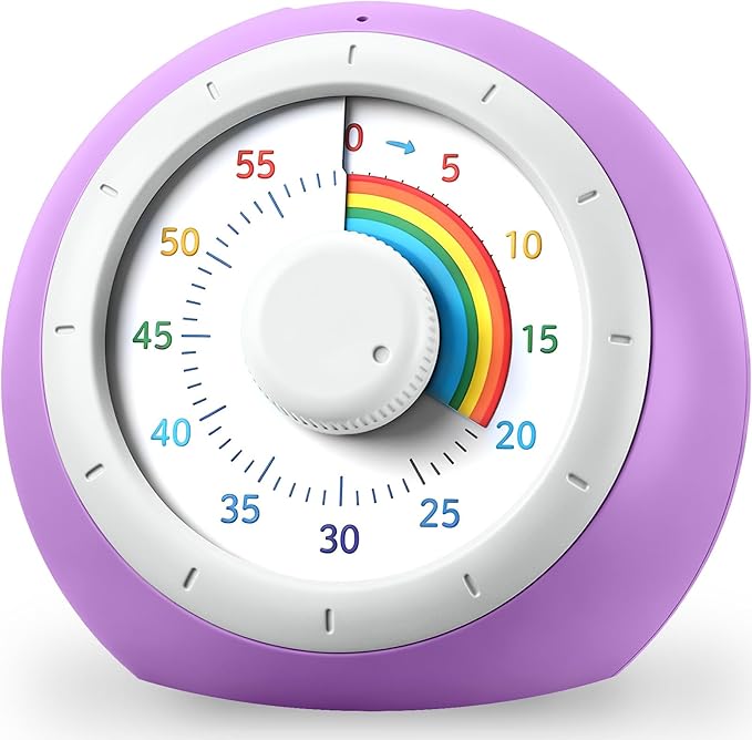 Visual Timer for Kids, 60-Minute Silent Countdown for Classroom, Home, Office, Kitchen, Rainbow Pattern Desk Timer, Time Management Tools with Silent Operation, Pomodoro Timer