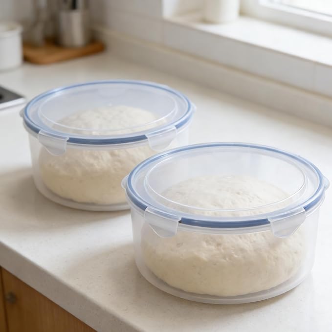 2Pack Dough Proofing Box,4.5/3 Qt Stackable Sourdough Pizza Proofing Container with Airtight Lid,Large Capacity Bread Proofing,Round Dough Proofing Bucket for Family Size Dough Box(Clear)