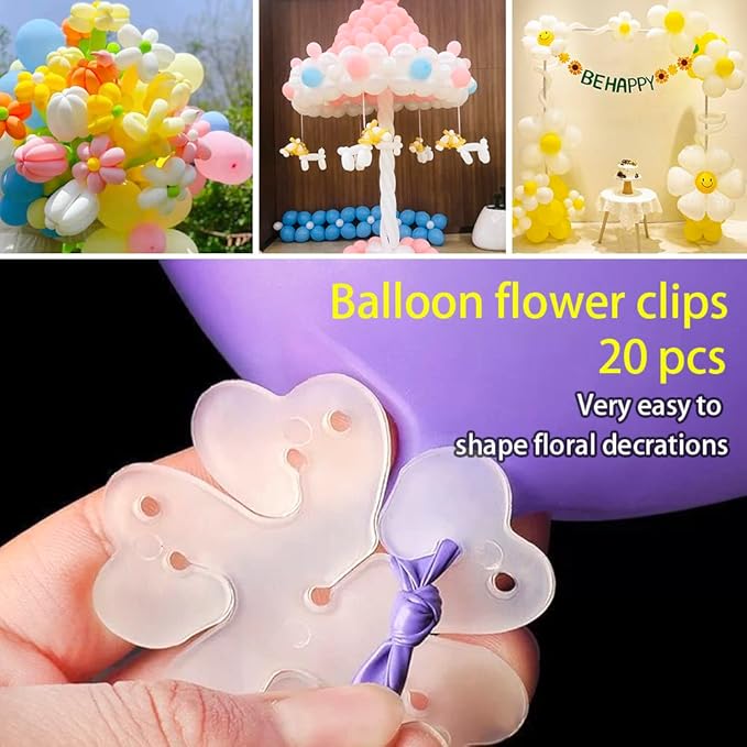 Balloon Arch Kit 20pcs Balloon Flower Clips & 2pcs Balloon Tying Tool & 49.2ft Balloon Tape Strip & 300 Balloon Glue Points For Party Graduation Wedding Birthday Baby Shower