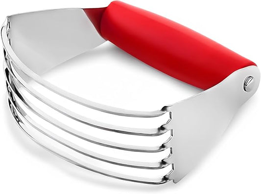 Zulay Kitchen Professional Dough Blender - Heavy Duty Stainless Steel Pastry Cutter with Blades for Baking - Premium Butter Cutter & Dough Mixer, Red