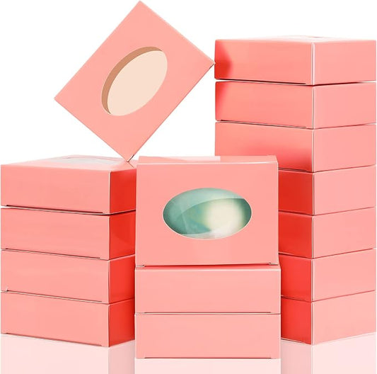 Spakon 30 Pcs Soap Boxes for Homemade Soaps 3.8 x 2.8 x 1.2 Inch Rectangle Soap Boxes with Window Small Gift Wrapping Box for Soaps Packaging Bakery Cookies Candy Party Favor Supplies(Pink)