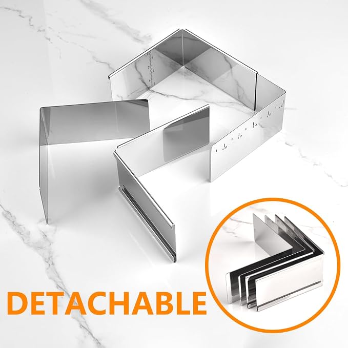 Stainless Steel Extensible Cake Ring Detachable Square Cake Mold Mousse Ring Nonstick Cheesecake Mould for Baking - 4 x 4 in