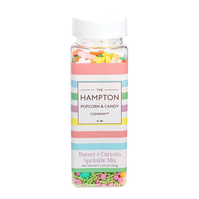 Bunnies & Carrots Sprinkle Mix Blue, Pink, Yellow, Orange, Green and Purple 4.23 oz, Easter Sprinkles For Cake Decorating, Baking, Ice Cream & More, The Hampton Candy Company