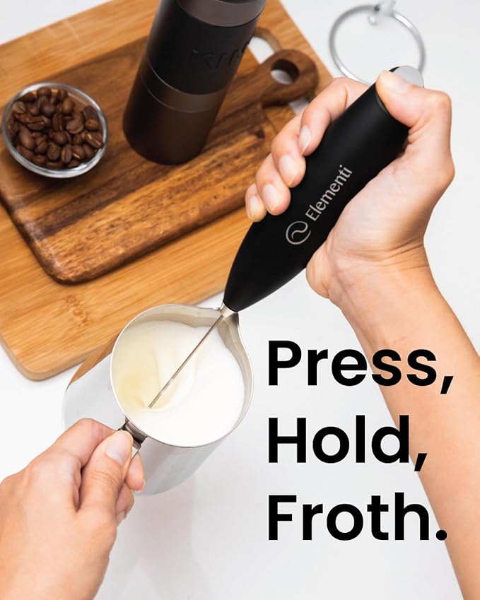 Elementi Milk Frother Handheld - Wisking Tool Electric - Hand Frother for Coffee - Electric Stirrer & Mini Mixer - Drink Mixer Handheld Coffee Whisk (Red)