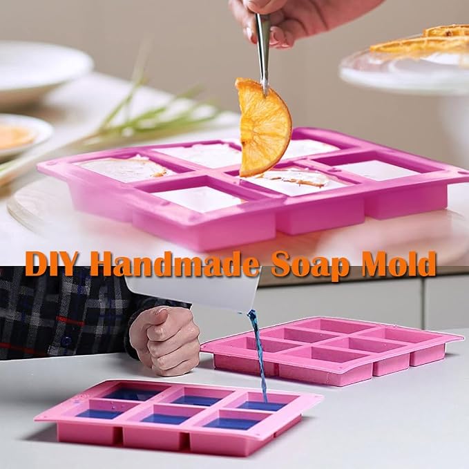 AKOAK 6-cavity Silicone Cake Mold, DIY Handmade Soap Mold, Non-stick Donut Mold, for Chocolate Pudding Jelly Muffin Cups, Kitchen Baking Decoration (Square)