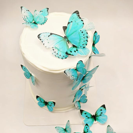 Wafer Edible Butterflies for Cake Decorating Teal Butterfly Cake Toppers & Cupcake Decorations 19x