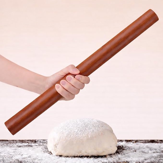 17.1 Inch Straight Rolling Pin – Smooth One-Piece Wooden Dough Roller for Baking, Cookies, Pizza Dough & Pastry