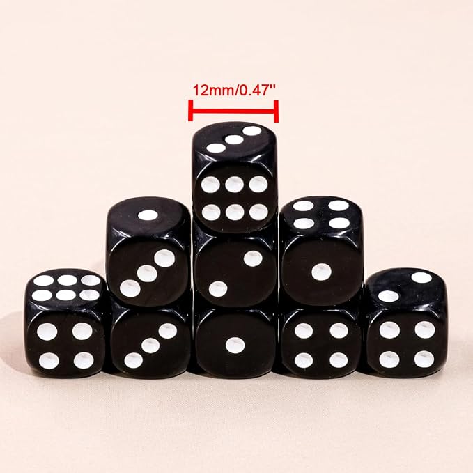 36 of Pack 12MM 6 Sided MINI Dice Set,Solid Black Game Dice Set, 6 Sided Standard Colored Dices for Tenzi, Bunco or Teaching Math,with Portable Plastic Box(Black)