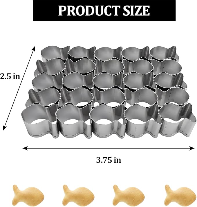 Gold Fish Cracker Cutter Stainless Steel Cookie Cutter Mold, Makes 25 Mini Fish Biscuits at Once, Baking Tool for Party Snacks, DIY Gift Treats