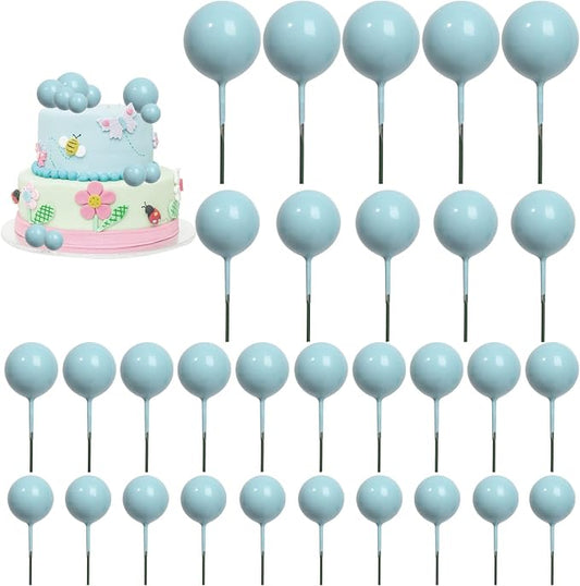 30 PCS Balls Cake Topper DIY Cake Insert Toppers Ball Cake Picks Cupcake Topper for Birthday Party Baby Shower Wedding Cake Decoration（Blue）
