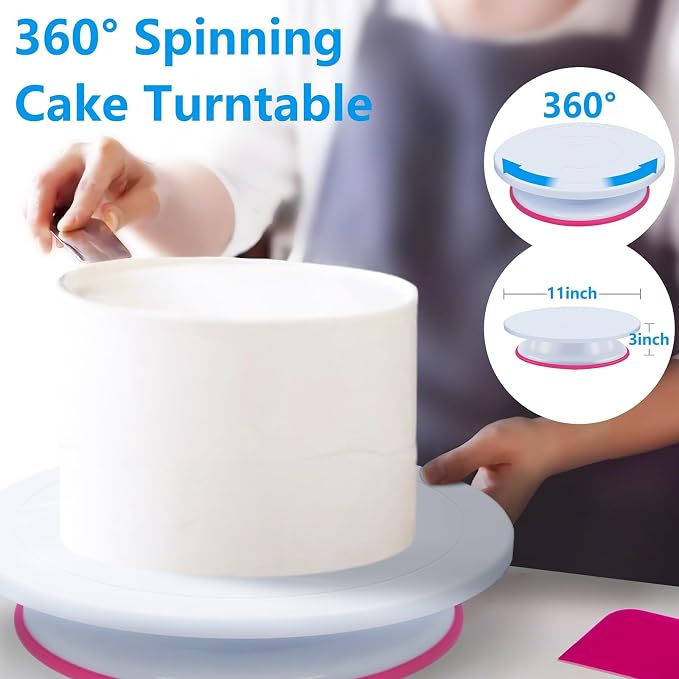 200PCs Cake Decorating Supplies Kit for Beginners - Cake Turntable, 55 Cake Piping Tips, Straight & Offset Spatula, 110+1 Piping Bags, Cake Leveler, Cake Scraper Sets & Baking Tools