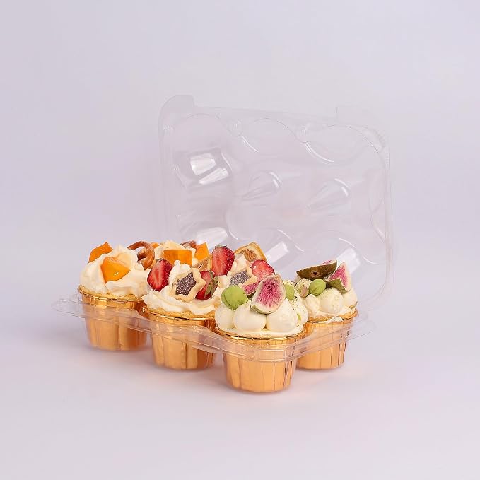 2/4/6 Count Cupcake Containers with Hinged Airtight Lids, Clear Plastic Cupcake Boxes, Stackable Single Cupcake Holders for Frosted Cupcakes or Muffins
