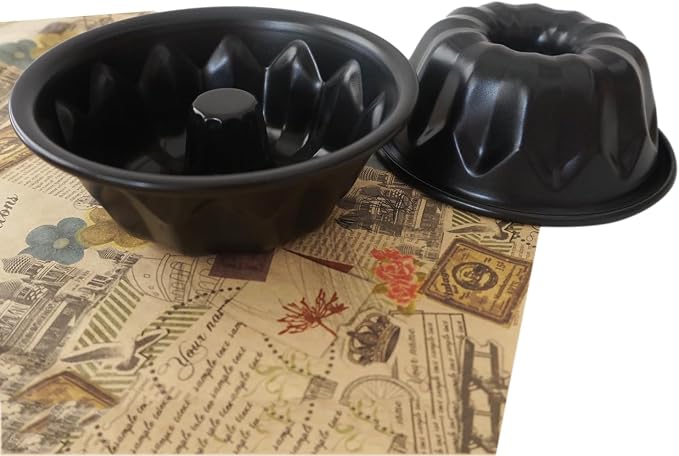 4 Inch Small Buntz Cake Pan, Special Fluted Tube Cake Pans, Nonstick Individual Kugelhopf Molds - Black, 4Pcs