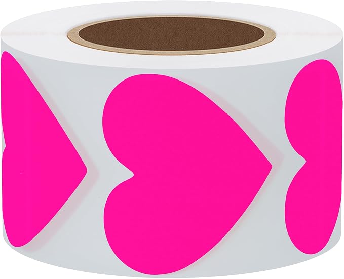Hybsk 500pcs Heart Shaped Stickers 1.5 inch Labels for Party Decorations Envelopes (Fluorescent Pink)