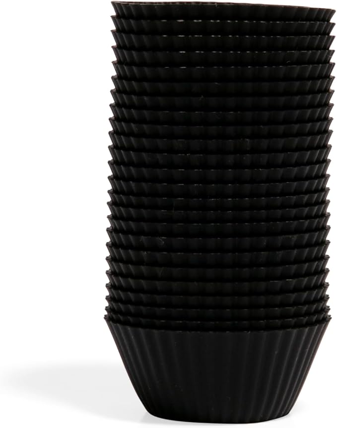 The Silicone Kitchen Reusable Silicone Baking Cup, Non-Toxic, BPA Free, Dishwasher Safe, Mini, Pack of 24, Matte Black