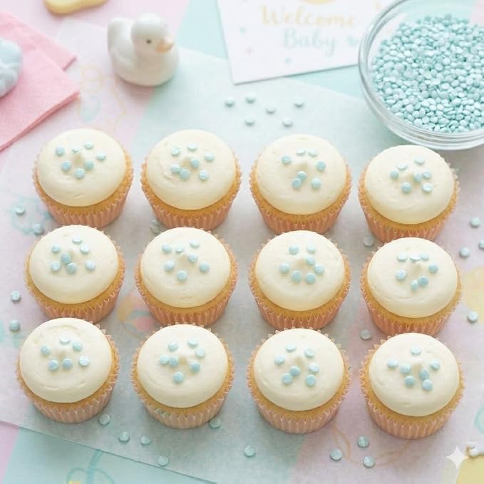 Oasis Supply Baby Shower Sprinkles & Sugar Shapes – Edible Decorations for Cakes, Cupcakes, and Cookies – Gender Reveal, Boy, Girl, and Neutral Party Baking Decorations - Blue Pearl Quin Sprinkles