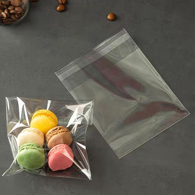SUREHOME Cookie Bags with Seal 4x4 In Clear Self Sealing Cellophane Bags for Cookie Packaging 200 Pcs Small Sealable Treat Bags Self Adhesive Individual cookie wrappers Candy baked goods Gift Giving