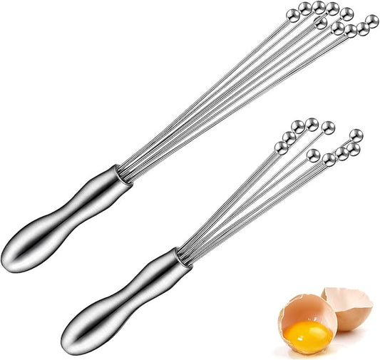 2Pcs Ball Whisk Set — Stainless Steel Whisk Set with Comfortable Ergonomic Handle | Excellent for Eggs, 10 Ball Head, Easy to Clean — Compact 12” & 10” for Versatile Stirring