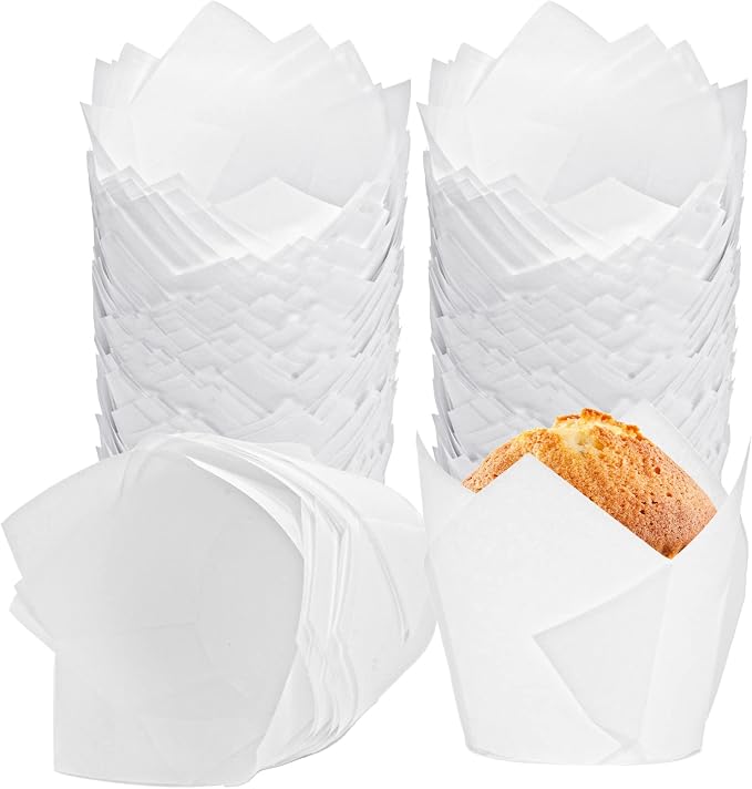 200Pcs Tulip Cupcake Liners Muffin Baking Liners Holders Premium Baking Cups Cupcake Wrappers Christmas Cupcake Lliners for Weddings, Birthdays, Anniversaries, and Special Occasions（White）