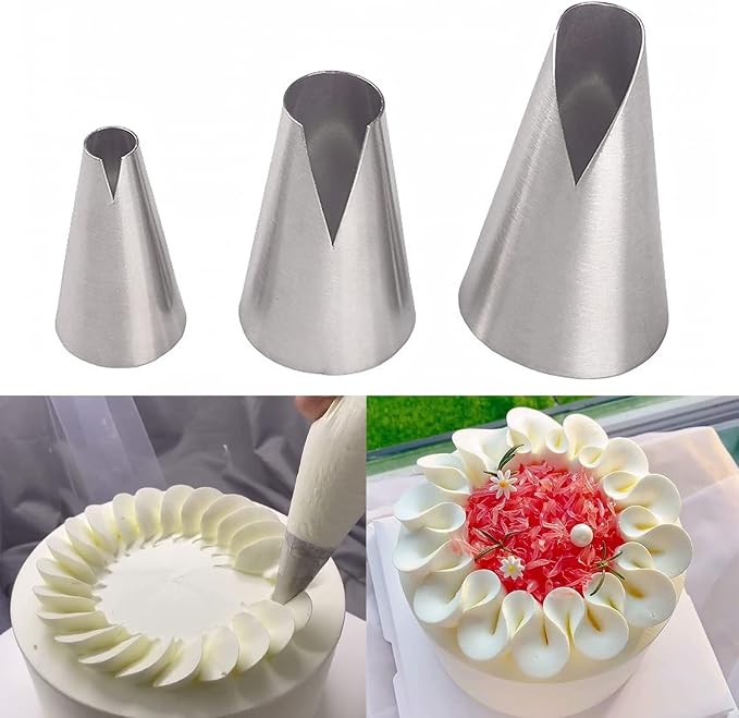 Silver Russian Piping Tips Set, 3 Pcs Cake Decorating Tips V-shaped Wave Nozzles Piping Kit Cupcake Tips for Pastry Cupcakes Cakes Cookies Decorating Stainless Steel Kitchen Gadgets，Kitchen Utensils