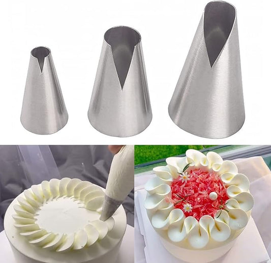 Silver Russian Piping Tips Set, 3 Pcs Cake Decorating Tips V-shaped Wave Nozzles Piping Kit Cupcake Tips for Pastry Cupcakes Cakes Cookies Decorating Stainless Steel Kitchen Gadgets，Kitchen Utensils