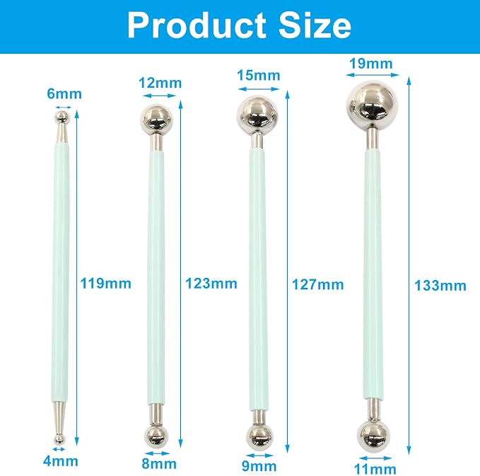 4Pcs Light Green Ball Shaped Cake Dotting Tool, 8 Head Fondant Ball Tool Stainless Steel Modeling Ball Tool, Metal Ball Mold Tool for Cake Decoration, Sculpting, DIY