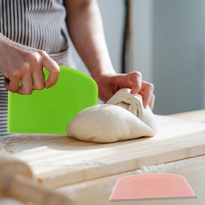 6 Pack Plastic Bench Scraper, Flexible Dough Scraper, Flexible Plastic Multipurpose Kitchen Pastry Cutter Tool, for Bread Cake Dough (White, Green, Pink)