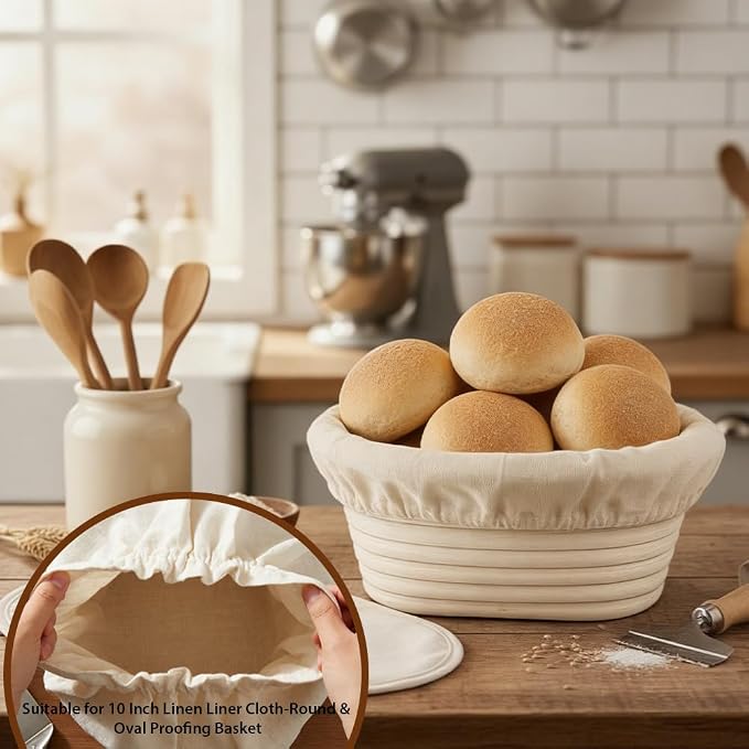 Bread Basket Liner Cloth 3 PCS 10 Inch Oval &3 PCS 9 Inch Round Bread Proofing Basket Cloth Liner Natural Rattan Banneton Basket Liner Proofing Cloth Baking Dough Basket Cover for Home Baking Supplies