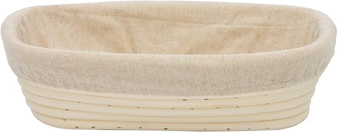 BetterJonny 9 inch Rectangle Banneton Bread Proofing Basket, Artisan Bread Dough Proofing Rattan Basket +Liner Combo for Professional and Home Bakers
