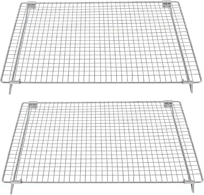 Set of 2 Cooling Racks with Folding Legs，for Cooking, Roasting, Drying, Rust-Resistant 304 (18/8) Stainless Steel Cooling Grilling for Baking, Heavy Duty Tight-Wire, 17 x 11.2 inches