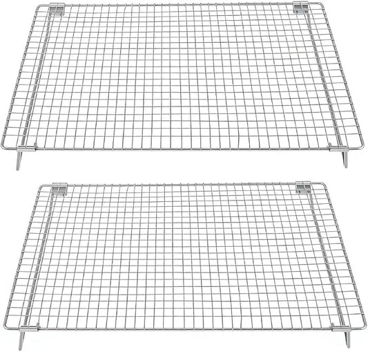 Set of 2 Cooling Racks with Folding Legs，for Cooking, Roasting, Drying, Rust-Resistant 304 (18/8) Stainless Steel Cooling Grilling for Baking, Heavy Duty Tight-Wire, 17 x 11.2 inches