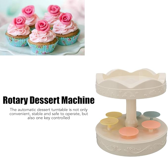 Automatic Rotating Dessert Display Stand, 6 Trays Double Layer Rotating Dessert Machine Cupcake Display Table Swing Tray with Music for Wedding Birthday Party Supplies